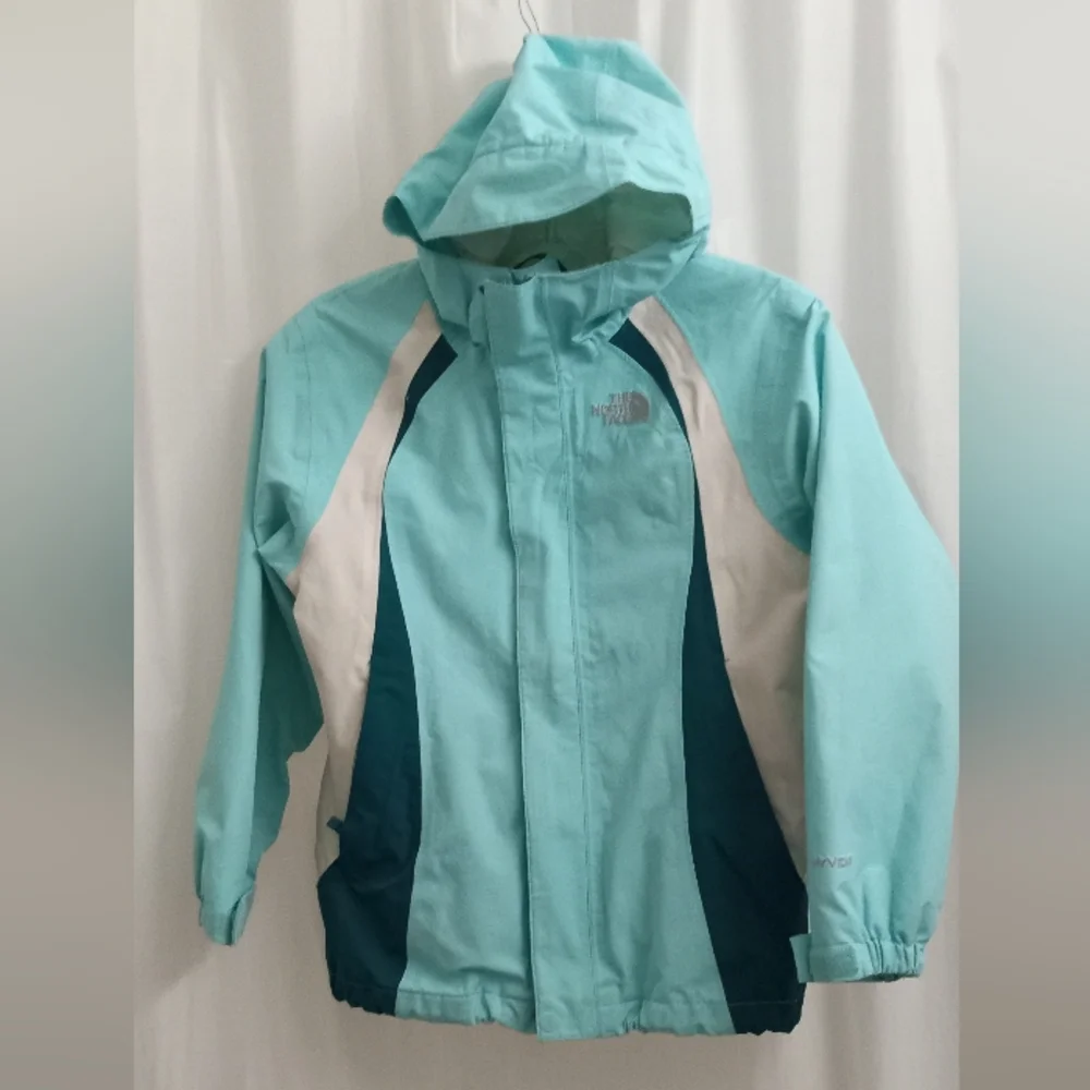 The North Face Hyvent Girl's ColorBlock Green/Ocean Foam Blue/ Jacket -SZ: 7/8